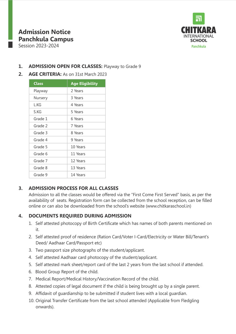 Admission Notice – Session 2022-23